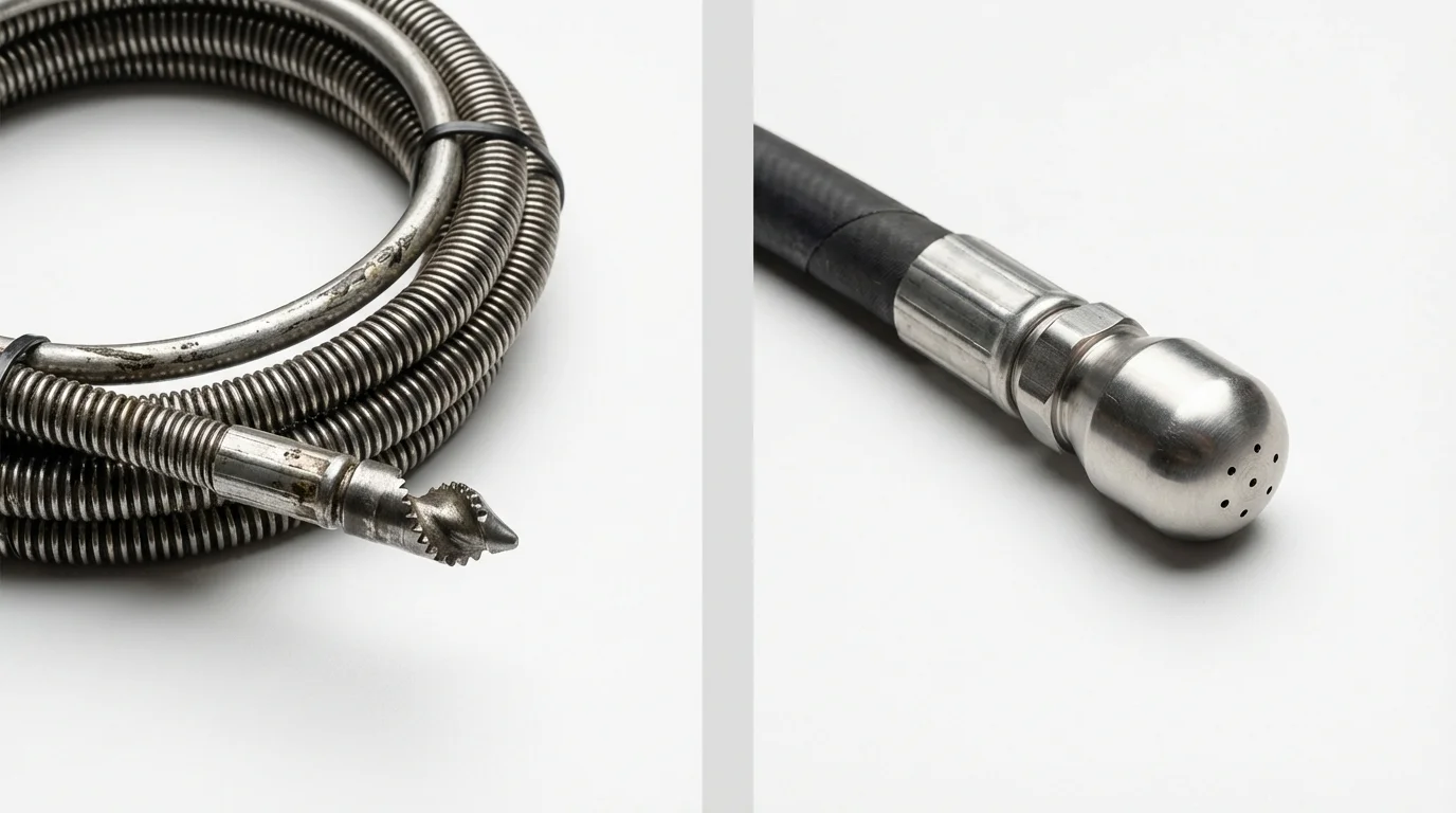 Drain snake cable and hydro jetting nozzle used for drain cleaning in Grove, OK