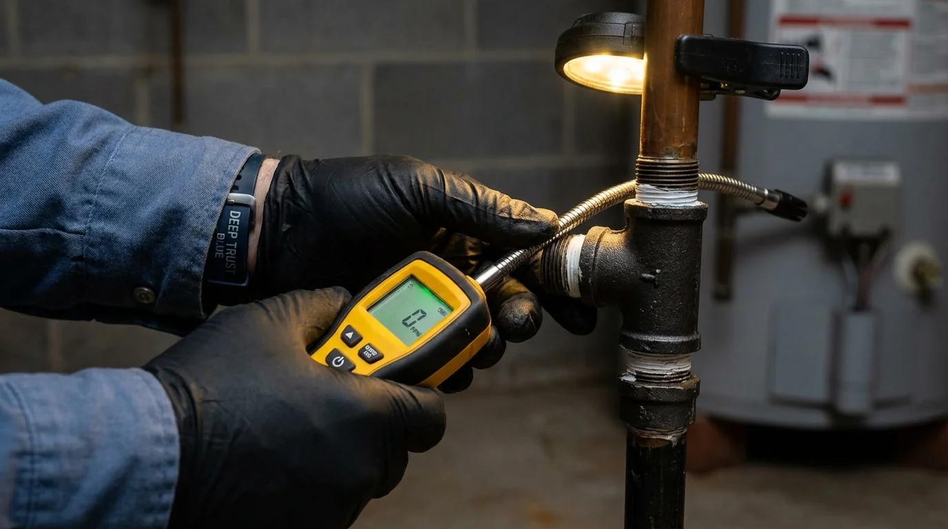 Gas leak detection with electronic sniffer by Johns Plumbing LLC in Grove