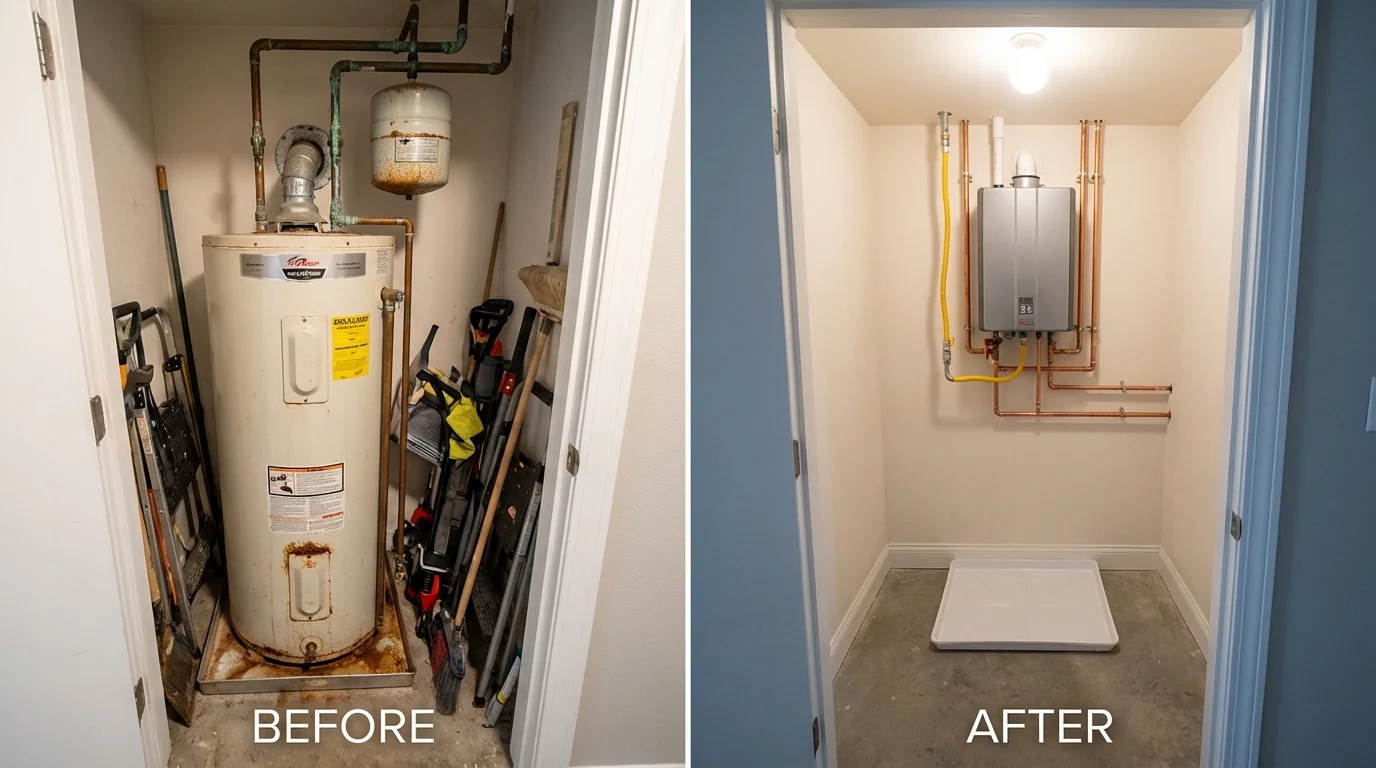 Tank water heater versus wall-mounted tankless unit comparison for Grove, OK homeowners