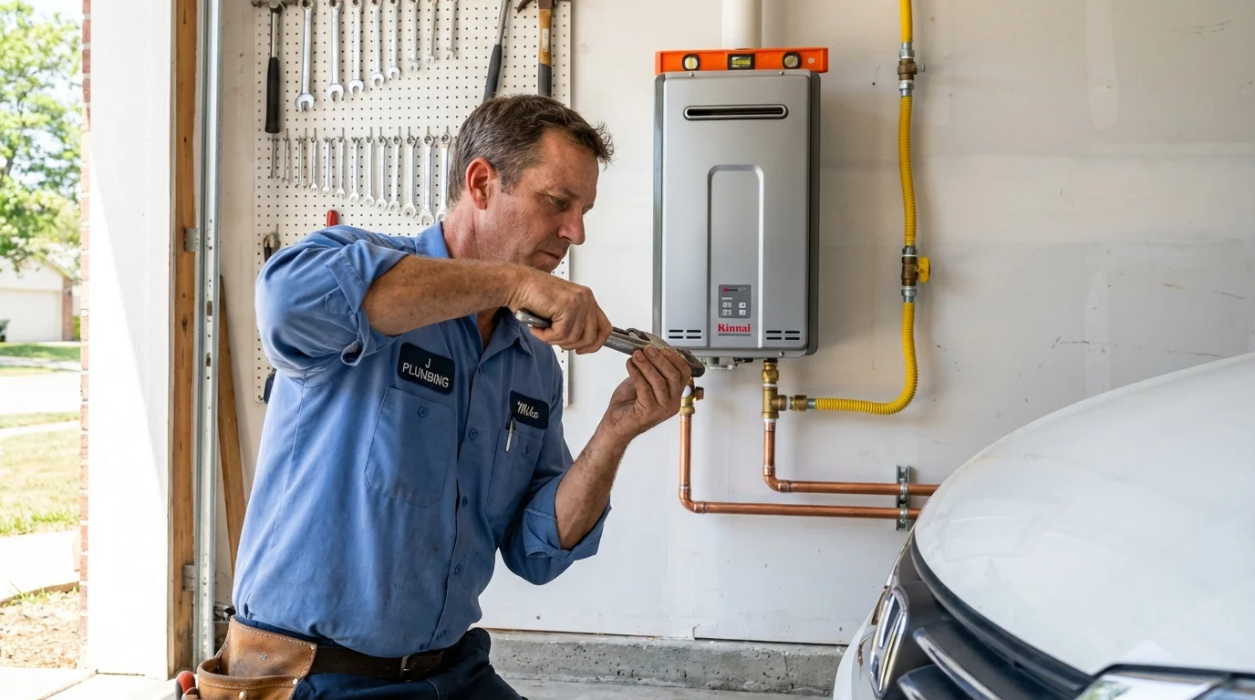 Tankless water heater installation by a Johns Plumbing LLC plumber in Grove