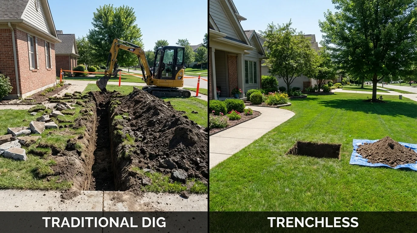Trenchless sewer repair with minimal yard damage versus traditional excavation in Grove, OK